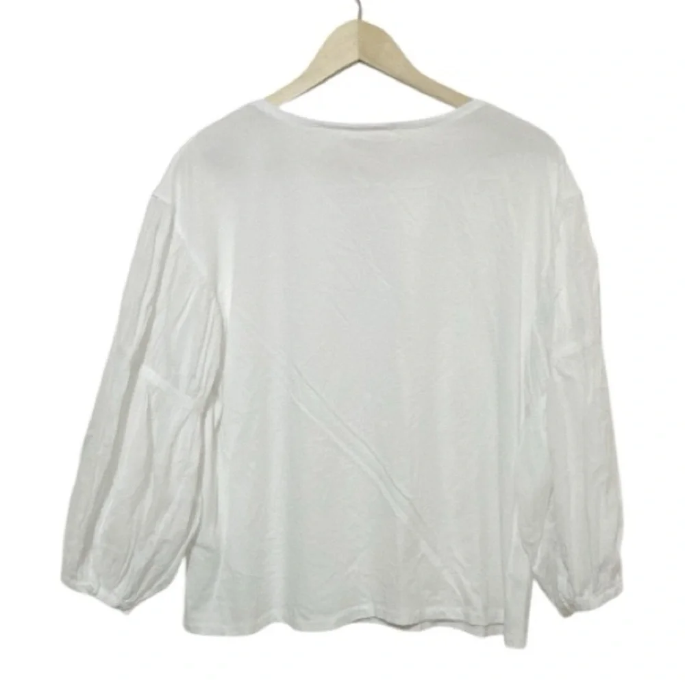 Madewell White Mixed Media Puff Sleeve Top Size Small Cotton Blouse